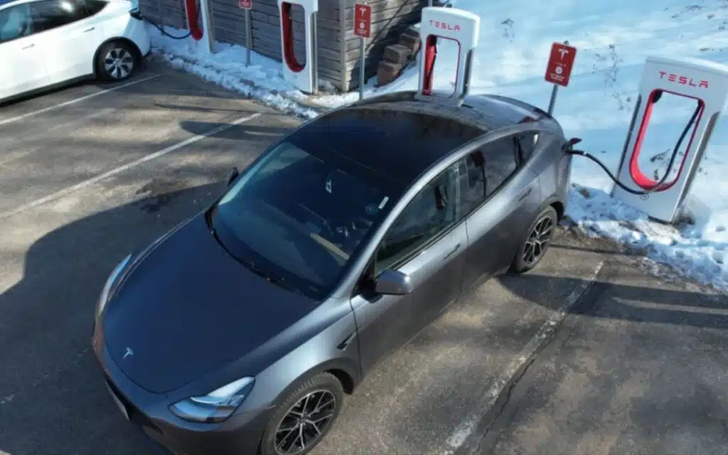 Tesla Model Y Top Down View While Charging