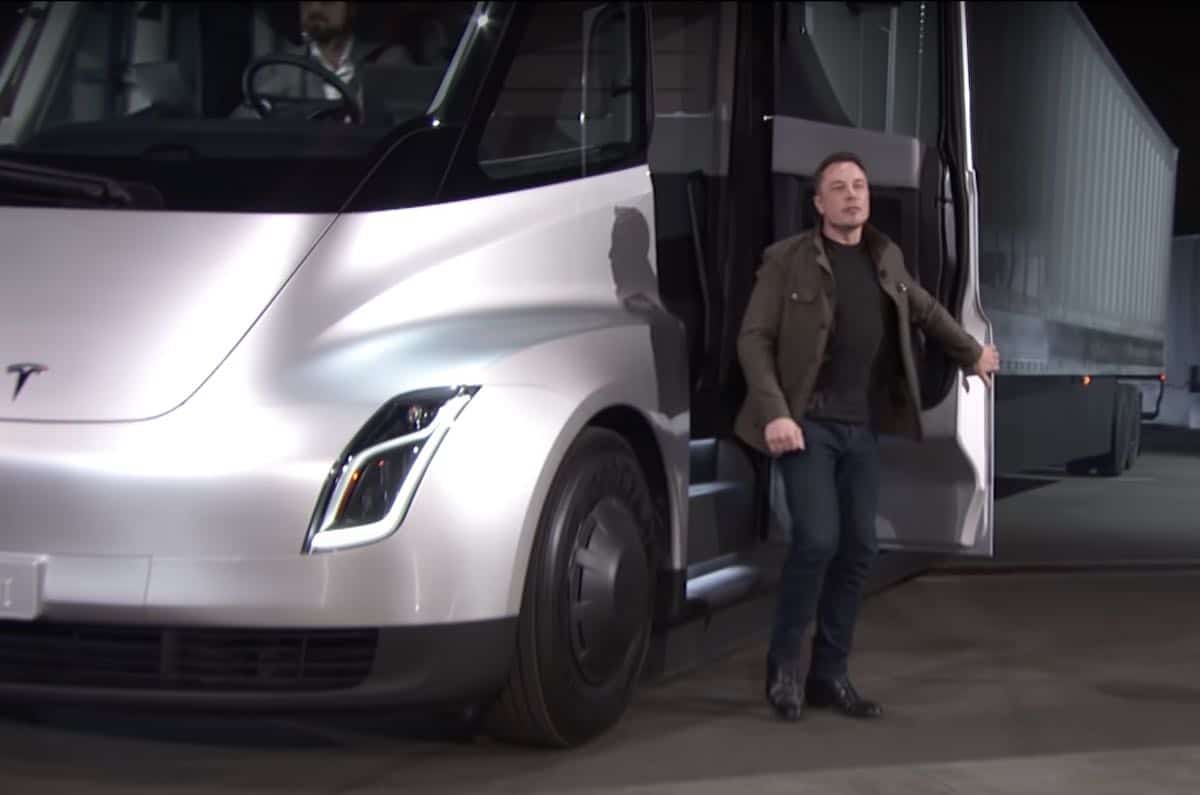 Elon Musk presenting the Tesla Semi in 2017.