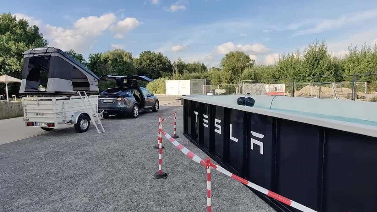 Tesla swimming pool at charging station in Germany