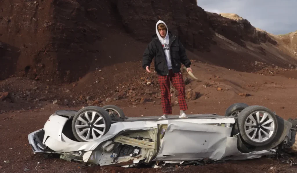 Man launched his Tesla off a cliff in one of the most extreme tests ever and the results were shocking