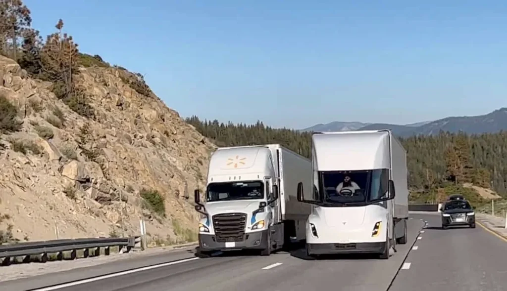 Tesla Semi powers past diesel trucks on California highway in eyebrow-raising footage