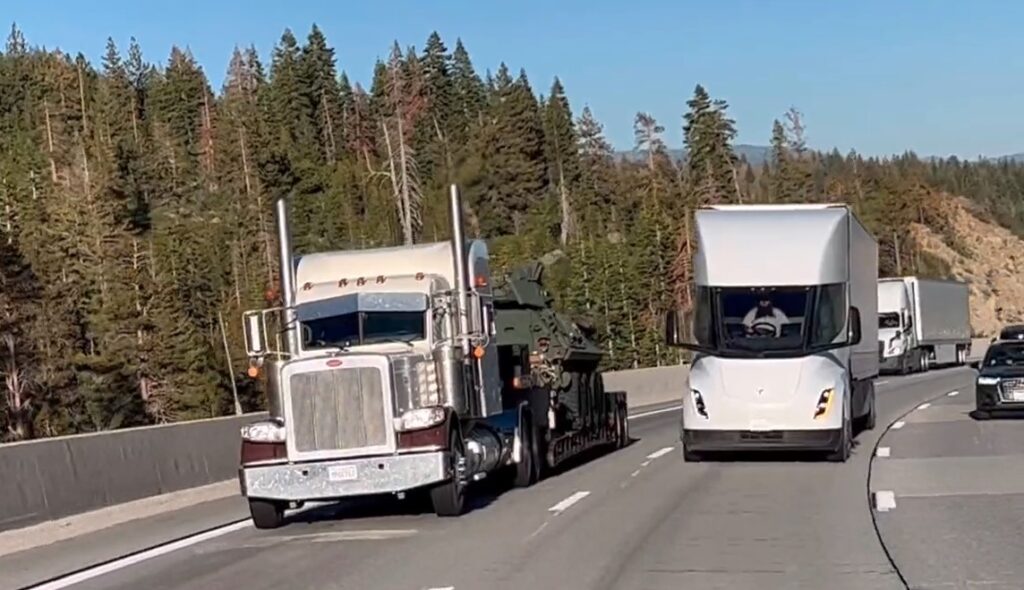 Tesla Semi overtaking trucks