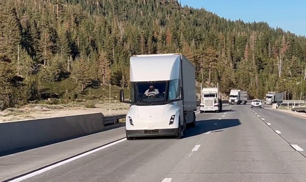 Tesla Semi overtaking trucks
