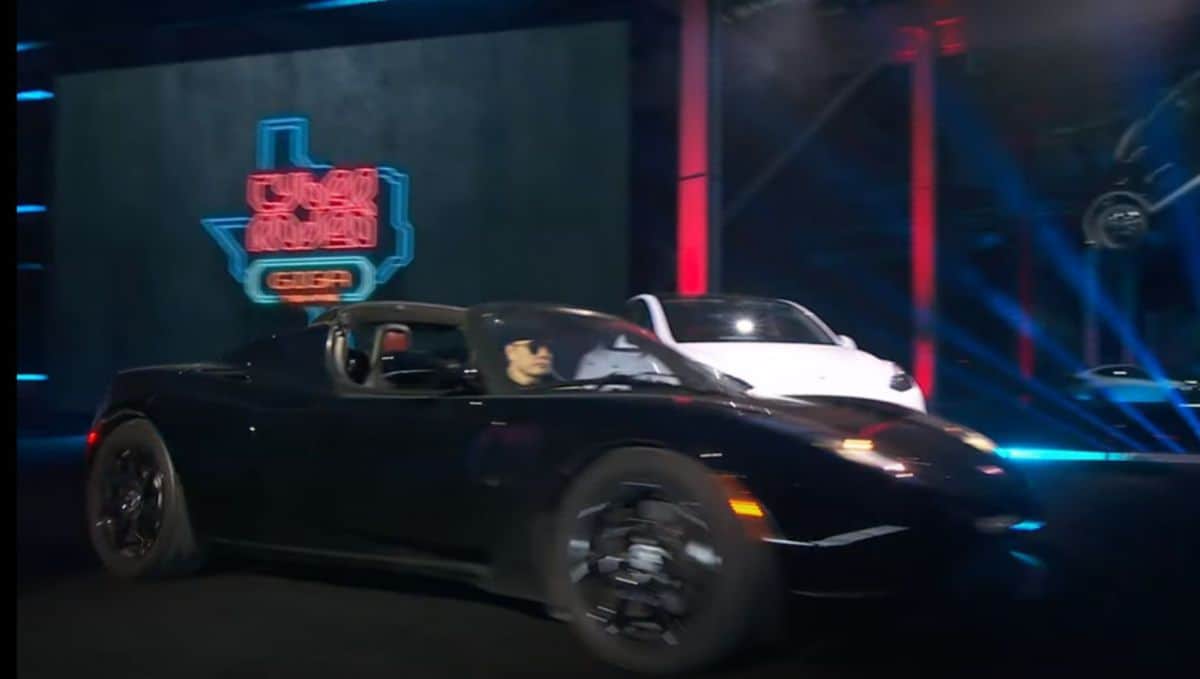 Elon Musk drove onto the stage.