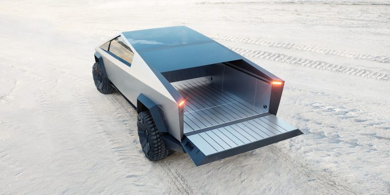 Rear view of the Tesla Cyber Truck