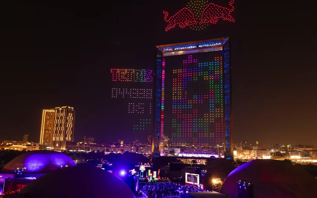 To celebrate the World Championships in Dubai, Red Bull used 4,000 drones to light up the skyline and create the largest game of Tetris ever