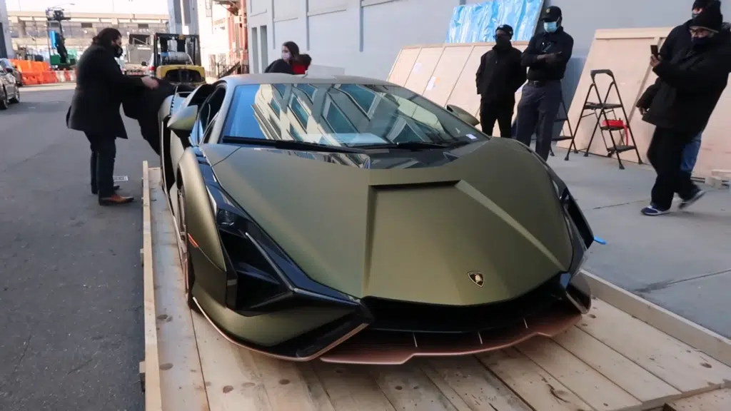 A crate is unboxed in New York City and inside is the most powerful $3M Lamborghini ever made, the Lamborghini Sian supercar