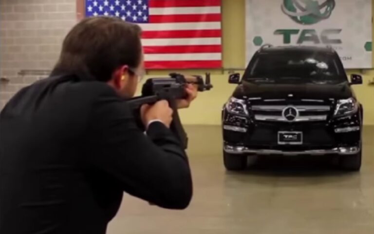 Mercedes car shot by AK-47