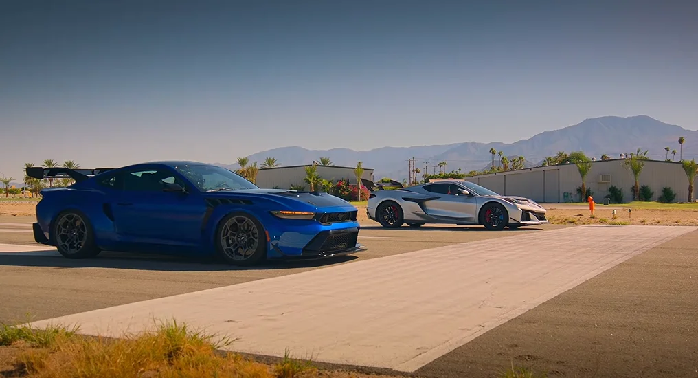 Corvette ZR1X and Ford Mustang GTD in middle of fierce drag race before a 2,031HP monster enters to steal the glory