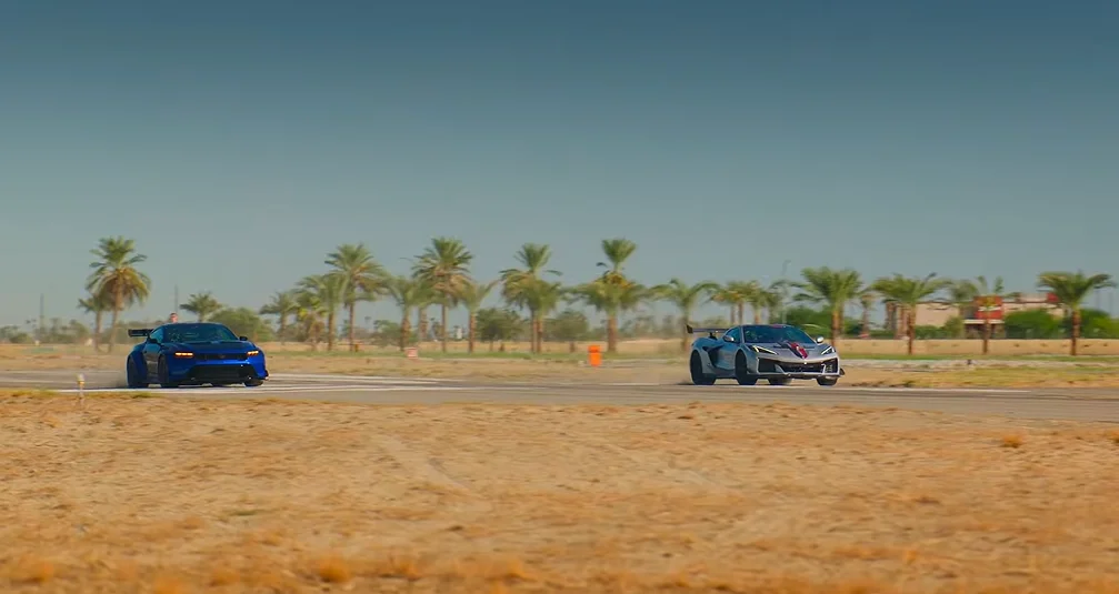 Corvette ZR1X and Ford Mustang GTD in middle of fierce drag race before a 2,031HP monster enters to steal the glory