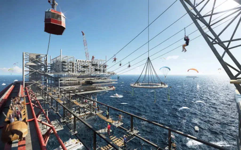 The Rig is a massive floating theme park on an old oil rig