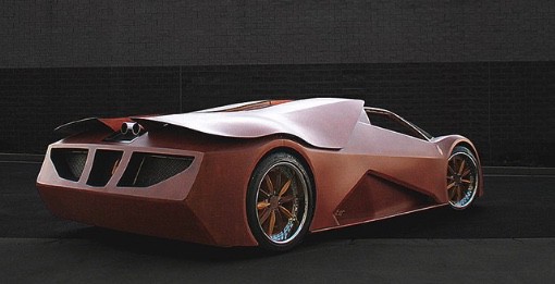 Back and side of The Splinter wooden supercar