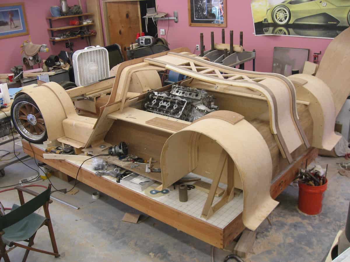 The wooden chassis 