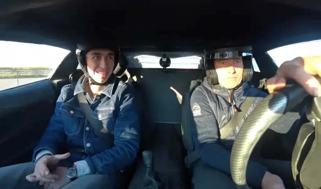 Racing driver testing Lamborghini replica