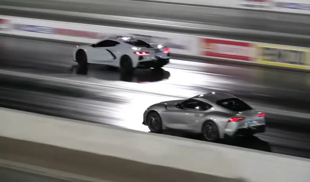 Toyota Supra vs Chevy Corvette Stingray in vegas drag race