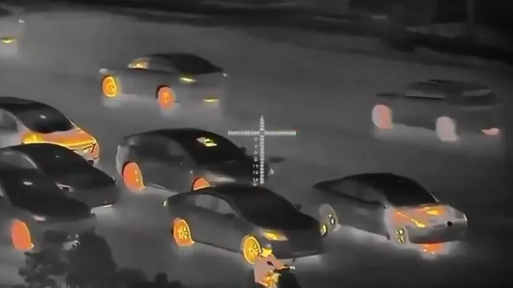 Highway traffic viewed through thermal cameras reveals exactly how much heat every car actually produces and gas vs EV is very different