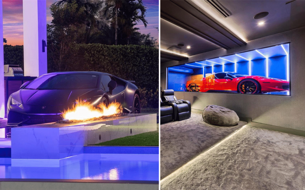 This m Miami supercar-themed mansion comes with a Ferrari movie theater and a Lamborghini pool