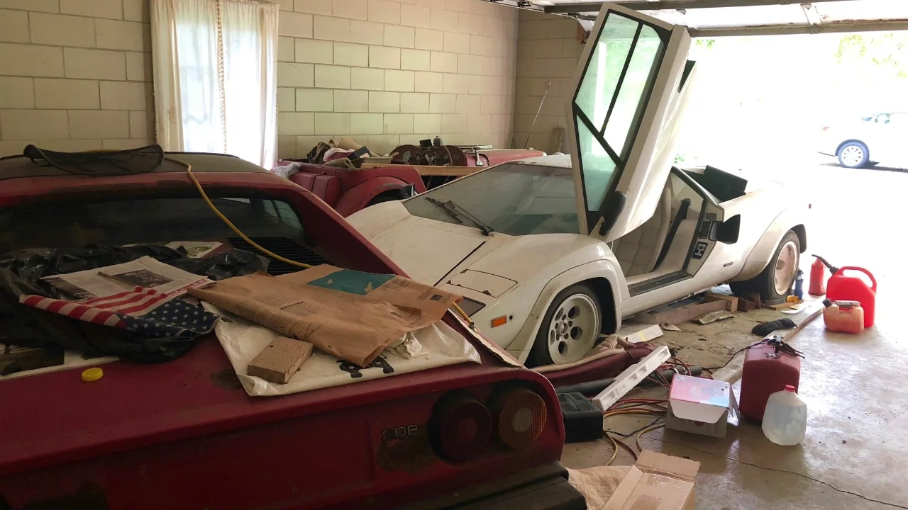 US college student finds 1-of-321 1981 Lamborghini Countach LP500S and Ferrari 308 GTS hidden untouched for 20 years in grandmother's garage