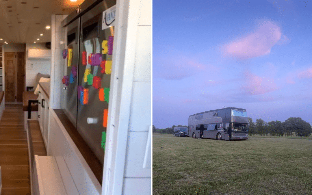 This guy converted a double-decker bus into a two story home for his family of 8