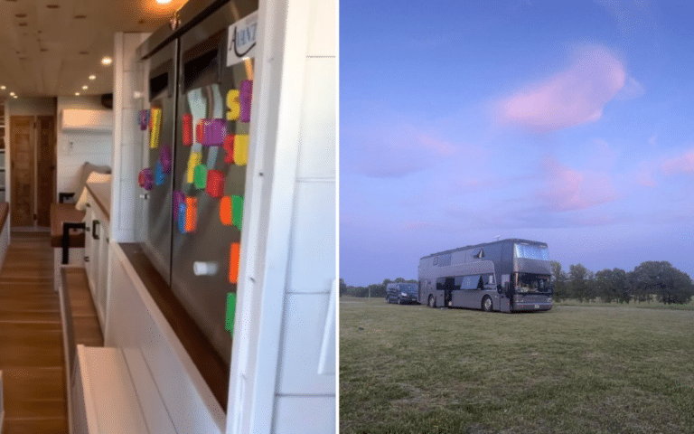 This guy converted a double-decker bus into a two storey home for his family of 8