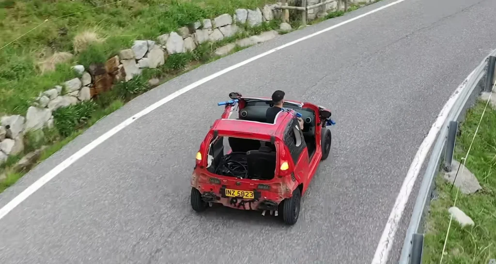 This guy drove a Peugeot across Europe and gradually removed parts from the car for an experiment