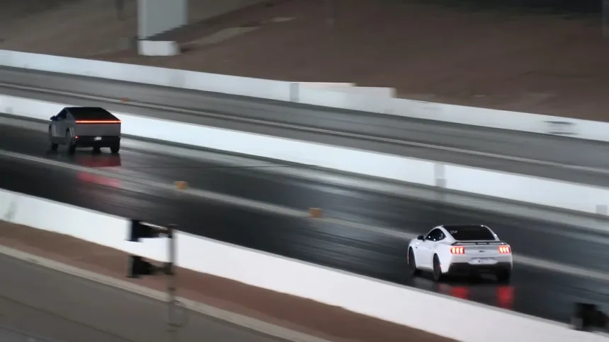 This manual Ford Mustang GT challenged a Tesla Cybertruck in a drag race but it was hopeless