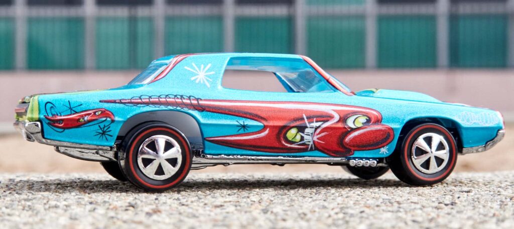 Hot Wheels Thunderbird full-size Hot Wheels car features Kenny Scharf art, custom Thunderbird design, art cars style, die-cast cars, and American Racing wheels