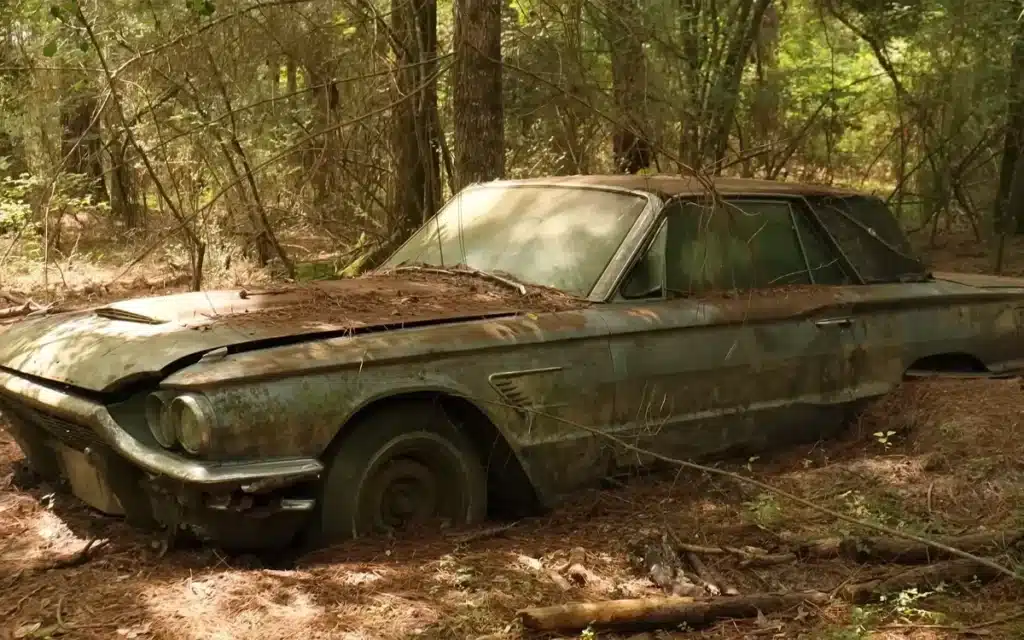 A 1964 Ford Thunderbird rises again after decades buried in the Texas woods