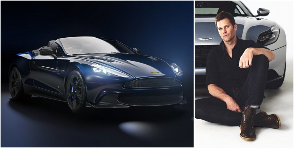 Tom Brady posing with his Aston Martin