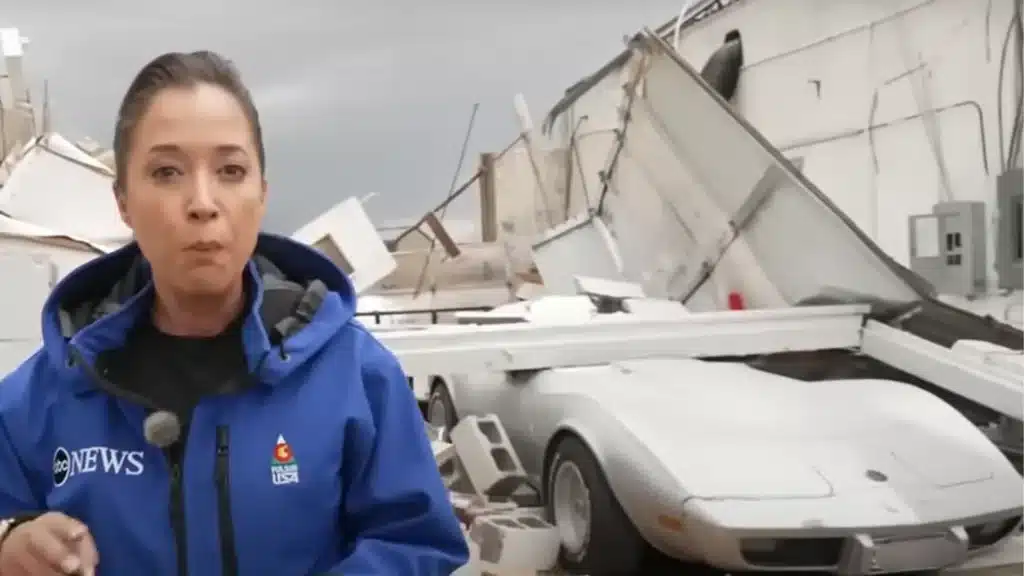 Amid the damage caused by tornado in Texas a beautiful Chevy C3 Corvette was spotted buried in the rubble
