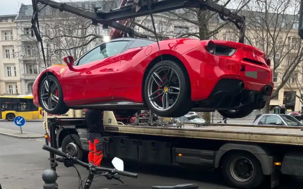 Ferrari Spyder towed and impounded in Germany