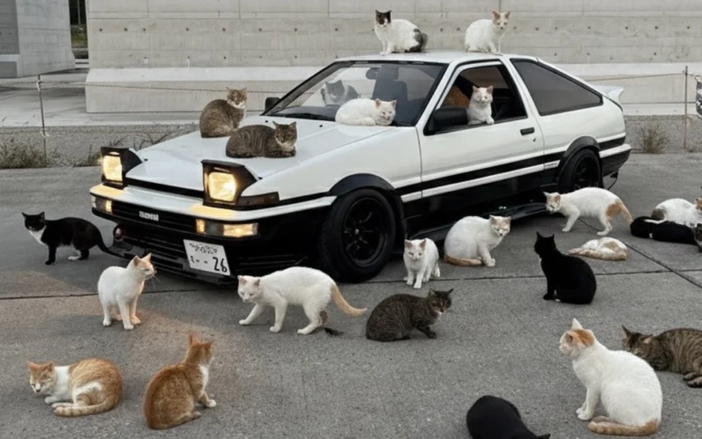 A Toyota AE86 is going viral due to the swarm of sleeping cats  found on it