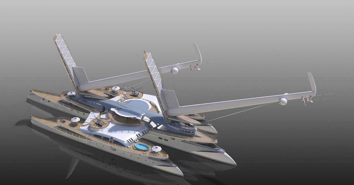 Trident concept yacht with sails lowering
