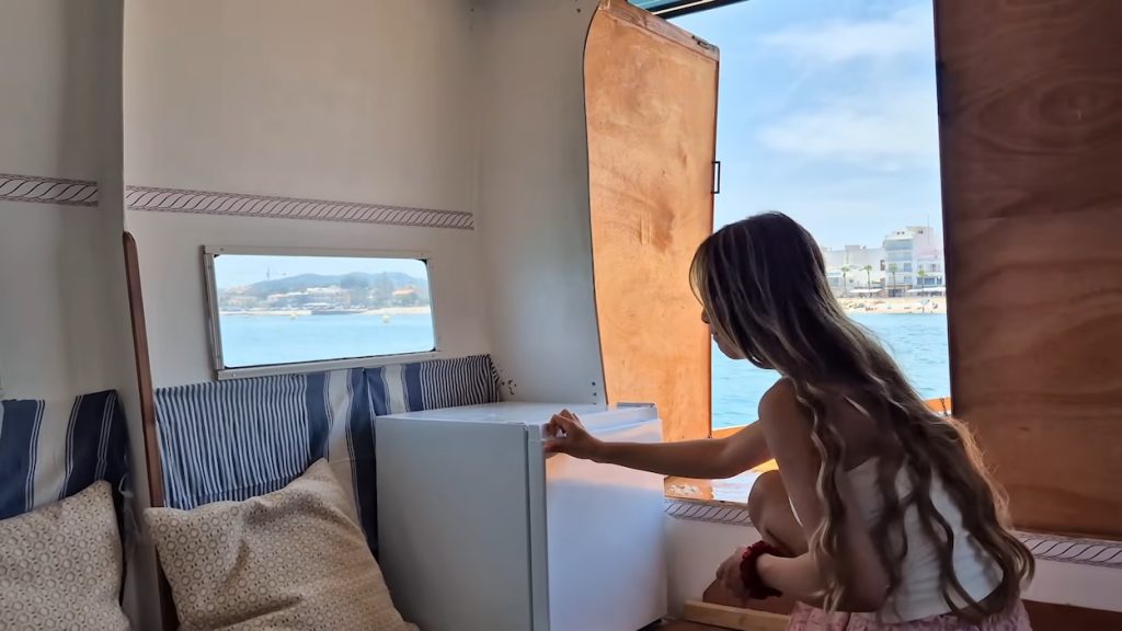 The YouTuber installed a freezer on the yacht to keep food cool
