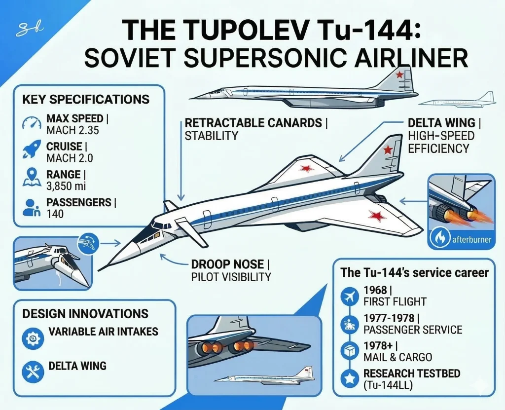 Former Soviet supersonic airliner the Tupolev Tu-144 ended up in the hands of NASA and Boeing and became the secret blueprint for an American Concorde