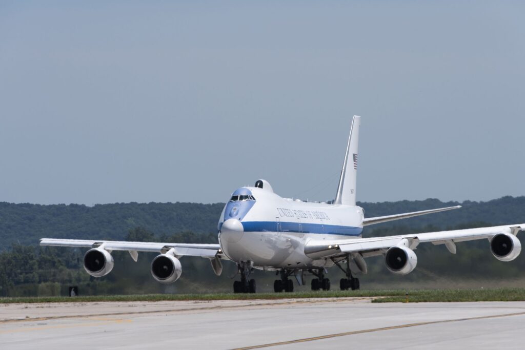 A U.S. Air Force E-4B National Airborne Operations Center aircraft aka Boeing Doomsday