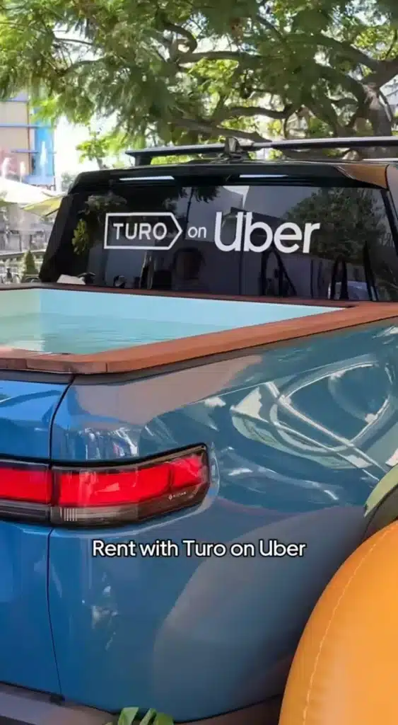 Uber and Turo celebrated their new partnership by literally turning the truck bed of a Rivian R1T into a swimming pool, which they called the 'Pool Truck'