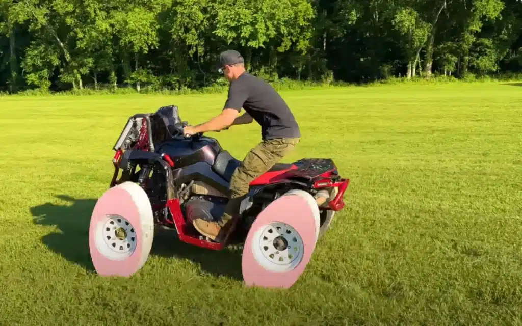 Indiana man creates demolition machine to tear down everything by putting spiked wheels on four-wheeler