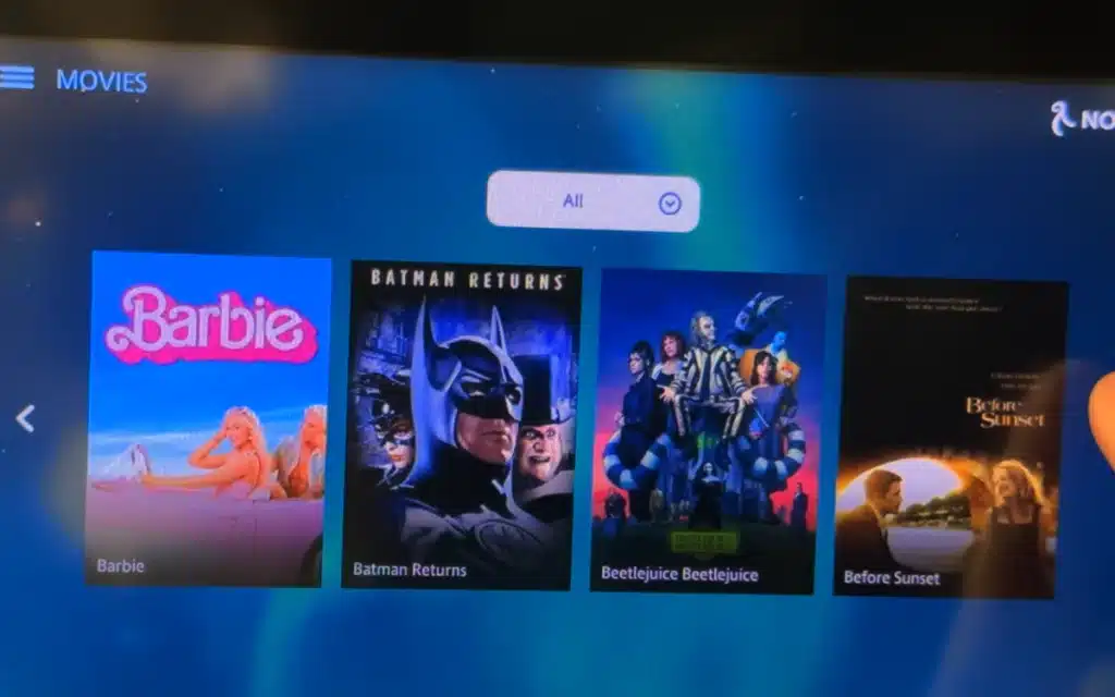 The movie selection onboard Norse Atlantic Airways, the cheapest flight between New York and London