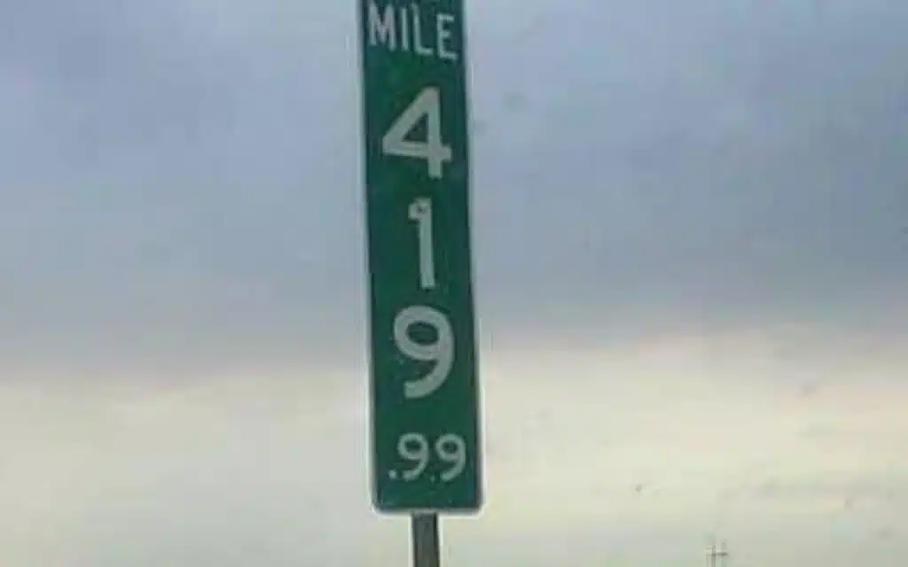 A 419.9 mile marker in Colorado, replacing the 420 mile marker that always gets stolen