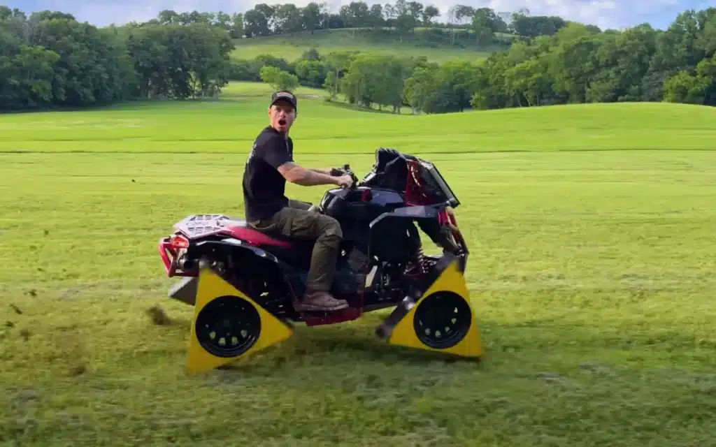 Indiana man creates demolition machine to tear down everything by putting spiked wheels on four-wheeler