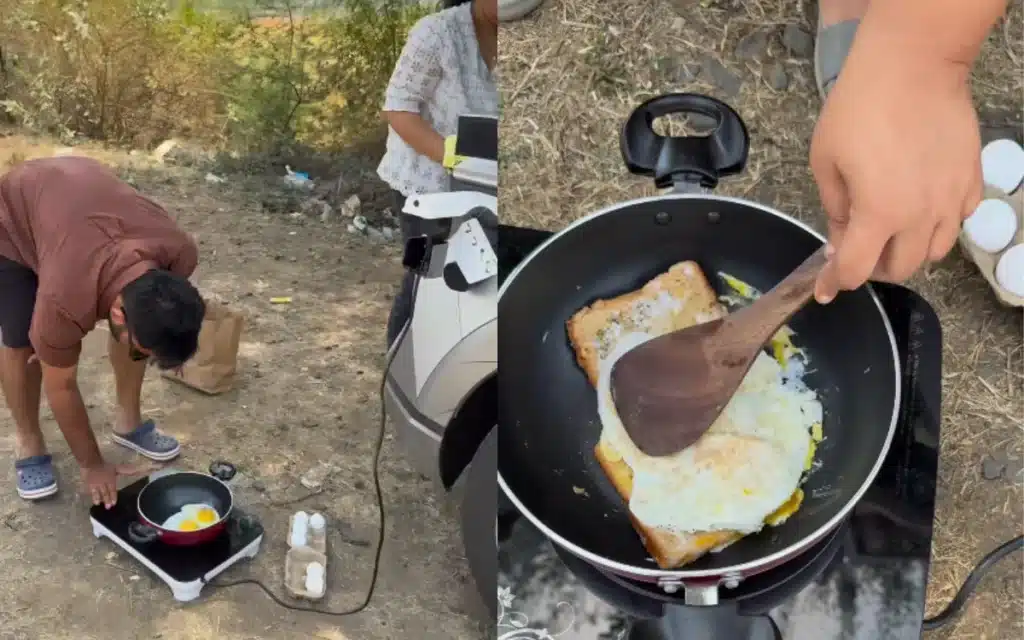 Couple cooks eggs using Hyundai Ioniq 5 V2L technology