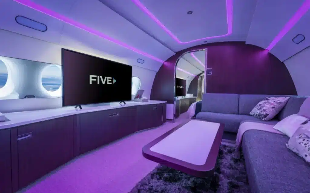 This Dubai Jet, the 9H-FIVE, is built on the Airbus ACJ TwoTwenty platform