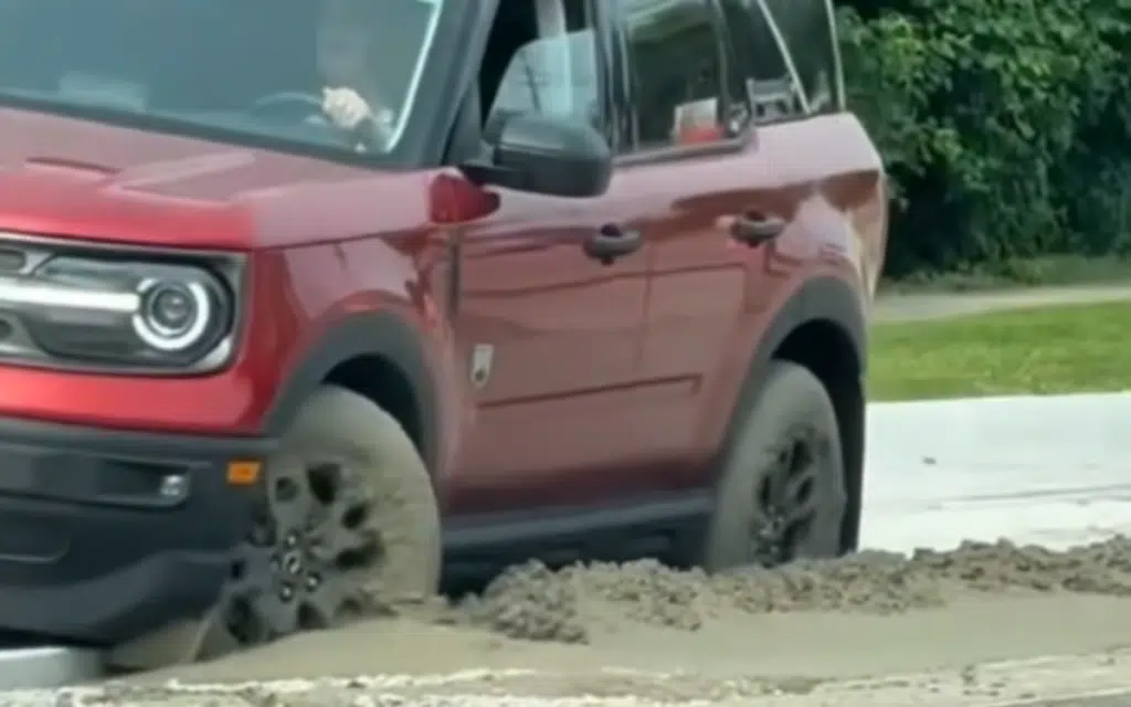 Michigan Ford Bronco driver had lapse in concentration and paid the price for driving into fresh concrete