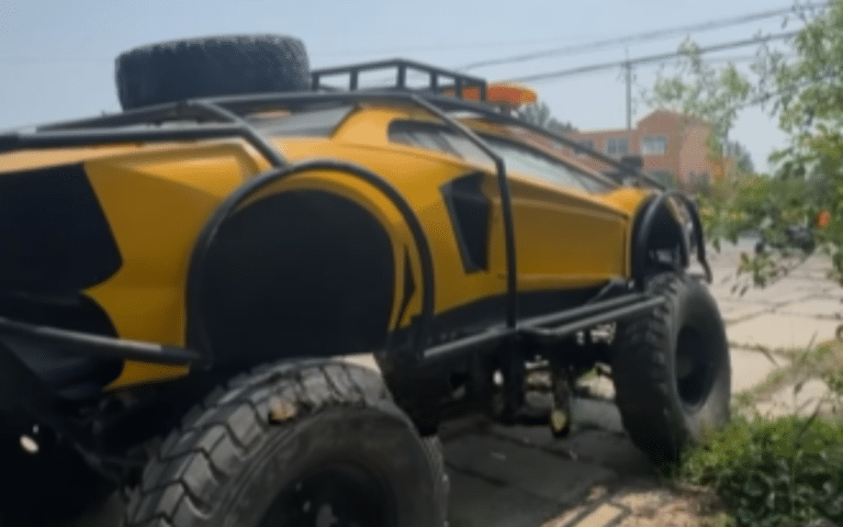 Tourist riding bike in China stumbles upon incredible off-road Lamborghini monster truck