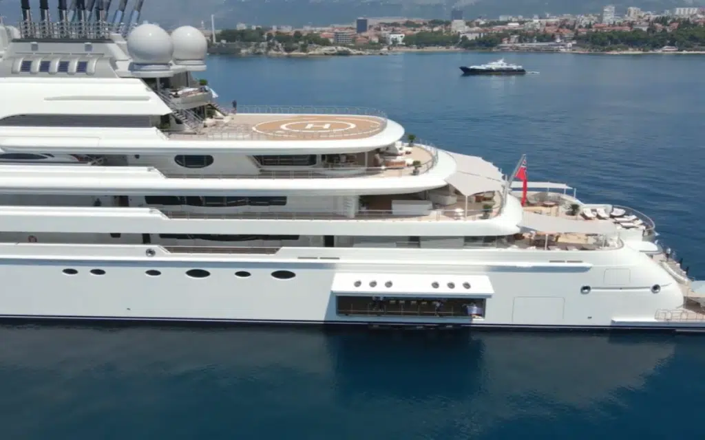 The Abu Dhabi prince’s superyacht, known as the Opera superyacht, just turned Albania’s busiest port into a royal backdrop.