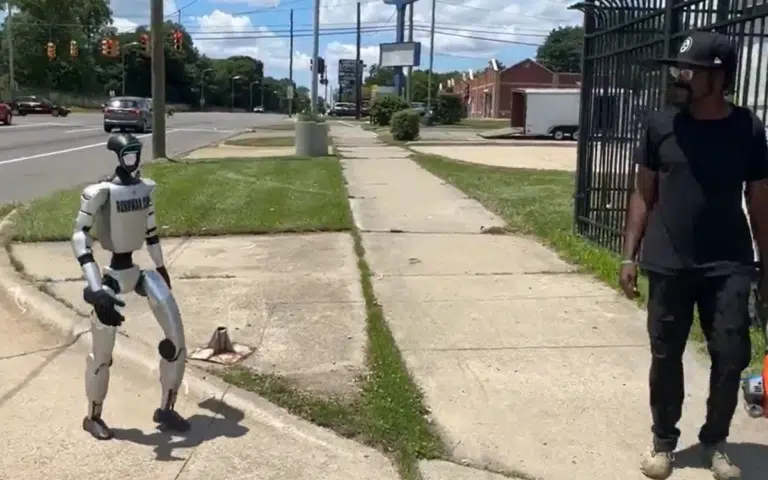 Zion the humanoid robot shocked locals in Detroit this week after it was spotted shaking hands with strangers on 7 Mile Road.