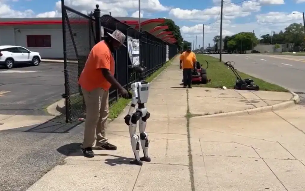 Zion the humanoid robot shocked locals in Detroit this week after it was spotted shaking hands with strangers on 7 Mile Road.