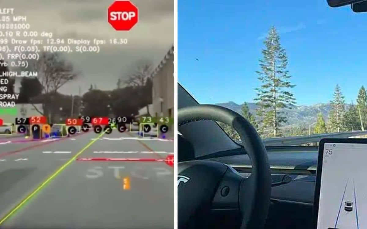This surreal footage captures what Tesla Autopilot sees whilst driving