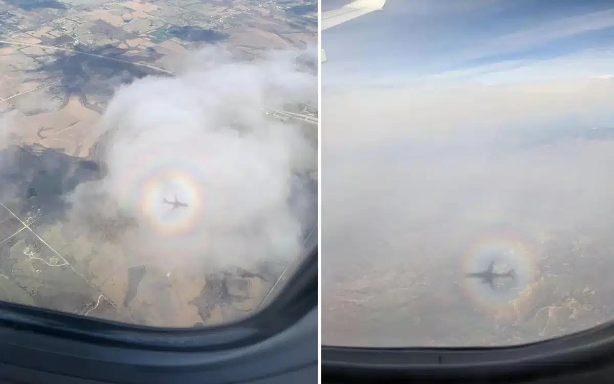 Woman snaps extremely rare photo of plane in phenomenon known as ‘pilot’s glory’